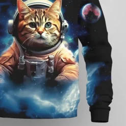 Boys 3D Graphic Cat Astronaut Sweatshirt Long Sleeve 3D Print Summer Fall Fashion Streetwear Daily Kids 3-12 Years Outdoor Casual Daily Regular Fit