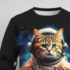 Boys 3D Graphic Cat Astronaut Sweatshirt Long Sleeve 3D Print Summer Fall Fashion Streetwear Daily Kids 3-12 Years Outdoor Casual Daily Regular Fit