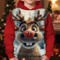 Boys 3D Graphic Deer Christmas Hoodie Hoodie Long Sleeve Spring Fall Fashion Streetwear Kids 4-12 Years Hooded Outdoor Casual Daily Regular Fit