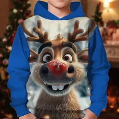 Boys 3D Graphic Deer Christmas Hoodie Hoodie Long Sleeve Spring Fall Fashion Streetwear Kids 4-12 Years Hooded Outdoor Casual Daily Regular Fit