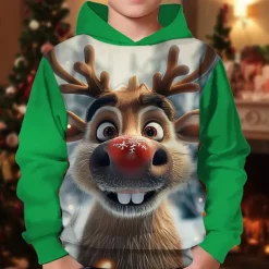 Boys 3D Graphic Deer Christmas Hoodie Hoodie Long Sleeve Spring Fall Fashion Streetwear Kids 4-12 Years Hooded Outdoor Casual Daily Regular Fit