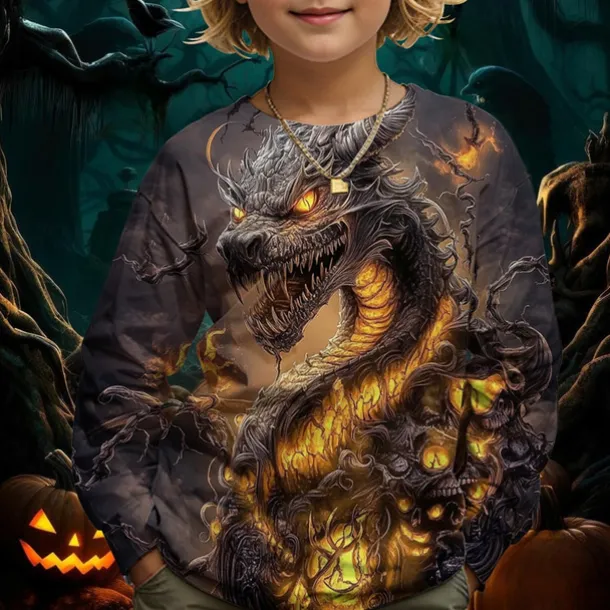 Boys 3D Graphic Dragon T shirt Tee Long Sleeve Spring Fall Fashion Basic Kids 4-12 Years Crew Neck Outdoor Casual Daily Regular Fit