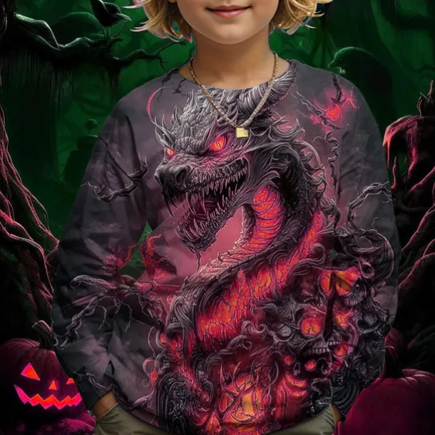 Boys 3D Graphic Dragon T shirt Tee Long Sleeve Spring Fall Fashion Basic Kids 4-12 Years Crew Neck Outdoor Casual Daily Regular Fit