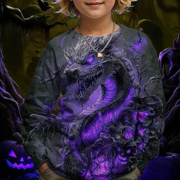 Boys 3D Graphic Dragon T shirt Tee Long Sleeve Spring Fall Fashion Basic Kids 4-12 Years Crew Neck Outdoor Casual Daily Regular Fit