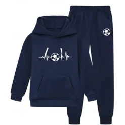 Boys 3D Graphic Football Hoodie & Sweatpants Set Sports Suit Tracksuits Long Sleeve Fall Winter Daily Basic Casual Kids 4-12 Years Hooded Outdoor Vacation Sports Tailored Fit