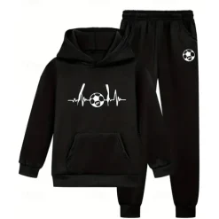 Boys 3D Graphic Football Hoodie & Sweatpants Set Sports Suit Tracksuits Long Sleeve Fall Winter Daily Basic Casual Kids 4-12 Years Hooded Outdoor Vacation Sports Tailored Fit
