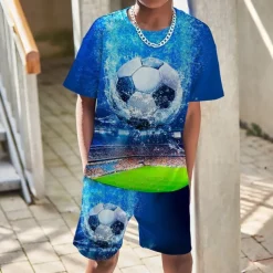 Boys 3D Graphic Football T-shirt & Shorts T-shirt Set Clothing Set Short Sleeve 3D prints Summer Spring Active Sports Fashion Kids 3-13 Years Outdoor Vacation Street Regular Fit