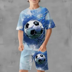 Boys 3D Graphic Football T-shirt & Shorts T-shirt Set Clothing Set Short Sleeve 3D prints Summer Spring Active Sports Fashion Kids 3-13 Years Outdoor Vacation Street Regular Fit