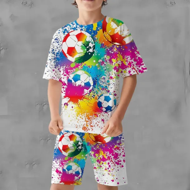 Boys 3D Graphic Football T-shirt & Shorts T-shirt Set Clothing Set Short Sleeve 3D prints Summer Spring Active Sports Fashion Kids 3-13 Years Outdoor Vacation Street Regular Fit