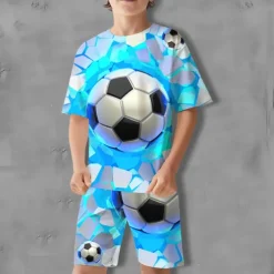 Boys 3D Graphic Football T-shirt & Shorts T-shirt Set Clothing Set Short Sleeve 3D prints Summer Spring Active Sports Fashion Kids 3-13 Years Outdoor Vacation Street Regular Fit