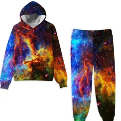 Boys 3D Graphic Galaxy Hoodie & Sweatpants Set Clothing Set Long Sleeve Spring Fall Winter Sports Fashion Daily Kids 3-12 Years Outdoor Vacation Street Regular Fit