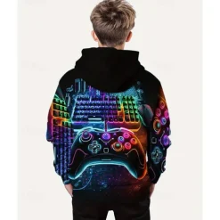 Boys 3D Graphic Game Hoodie Long Sleeve Spring Fall Fashion Streetwear Kids 4-12 Years Hooded Outdoor Casual Daily Regular Fit