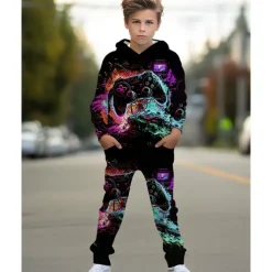 Boys 3D Graphic Game Hoodie & Sweatpants Set Sports Suit Tracksuits Long Sleeve Spring Fall Daily Basic Casual Kids 4-12 Years Hooded Outdoor Vacation Sports Tailored Fit
