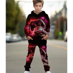 Boys 3D Graphic Game Hoodie & Sweatpants Set Sports Suit Tracksuits Long Sleeve Spring Fall Daily Basic Casual Kids 4-12 Years Hooded Outdoor Vacation Sports Tailored Fit
