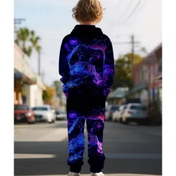 Boys 3D Graphic Game Hoodie & Sweatpants Set Sports Suit Tracksuits Long Sleeve Spring Fall Daily Basic Casual Kids 4-12 Years Hooded Outdoor Vacation Sports Tailored Fit