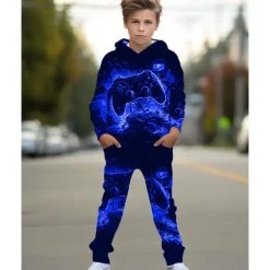 Boys 3D Graphic Game Hoodie & Sweatpants Set Sports Suit Tracksuits Long Sleeve Spring Fall Daily Basic Casual Kids 4-12 Years Hooded Outdoor Vacation Sports Tailored Fit
