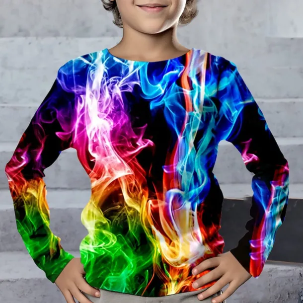 Boys 3D Graphic Geometric Color Block T shirt Tee Long Sleeve 3D Print Summer Spring Fall Sports Fashion Streetwear Kids 3-12 Years Outdoor Casual Daily Regular Fit