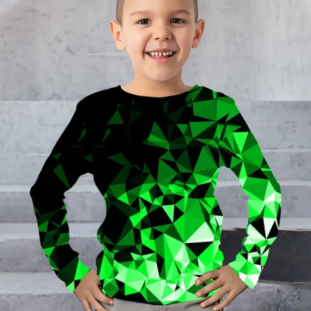 Boys 3D Graphic Geometric Color Block T shirt Tee Long Sleeve 3D Print Summer Spring Fall Sports Fashion Streetwear Kids 3-12 Years Outdoor Casual Daily Regular Fit