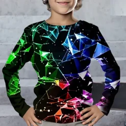 Boys 3D Graphic Geometric Color Block T shirt Tee Long Sleeve 3D Print Summer Spring Fall Sports Fashion Streetwear Kids 3-12 Years Outdoor Casual Daily Regular Fit