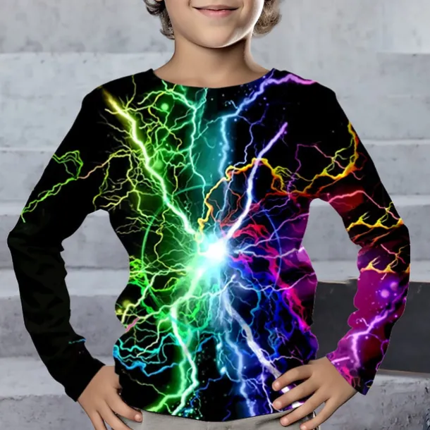 Boys 3D Graphic Geometric Color Block T shirt Tee Long Sleeve 3D Print Summer Spring Fall Sports Fashion Streetwear Kids 3-12 Years Outdoor Casual Daily Regular Fit