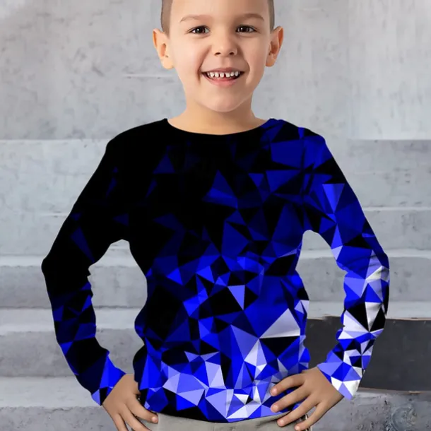 Boys 3D Graphic Geometric Color Block T shirt Tee Long Sleeve 3D Print Summer Spring Fall Sports Fashion Streetwear Kids 3-12 Years Outdoor Casual Daily Regular Fit