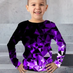 Boys 3D Graphic Geometric Color Block T shirt Tee Long Sleeve 3D Print Summer Spring Fall Sports Fashion Streetwear Kids 3-12 Years Outdoor Casual Daily Regular Fit