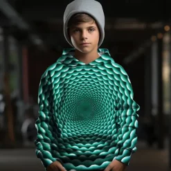 Boys 3D Graphic Geometric Hoodie Long Sleeve Spring Fall Fashion Streetwear Kids 4-12 Years Hooded Outdoor Casual Daily Regular Fit