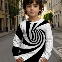 Boys 3D Graphic Geometric T shirt Tee Long Sleeve Spring Fall Fashion Basic Kids 4-12 Years Crew Neck Outdoor Casual Daily Regular Fit