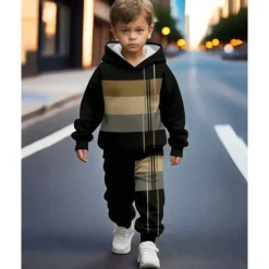 Boys 3D Graphic Hoodie & Sweatpants Set Sports Suit Tracksuits Long Sleeve Spring Fall Daily Basic Casual Kids 4-12 Years Hooded Outdoor Vacation Sports Tailored Fit