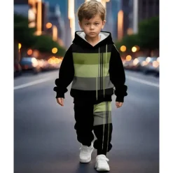 Boys 3D Graphic Hoodie & Sweatpants Set Sports Suit Tracksuits Long Sleeve Spring Fall Daily Basic Casual Kids 4-12 Years Hooded Outdoor Vacation Sports Tailored Fit