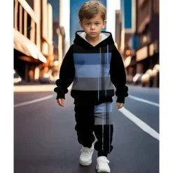Boys 3D Graphic Hoodie & Sweatpants Set Sports Suit Tracksuits Long Sleeve Spring Fall Daily Basic Casual Kids 4-12 Years Hooded Outdoor Vacation Sports Tailored Fit