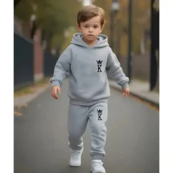 Boys 3D Graphic Hoodie & Sweatpants Set Sports Suit Tracksuits Long Sleeve Spring Fall Daily Basic Casual Kids 4-12 Years Hooded Outdoor Vacation Sports Tailored Fit