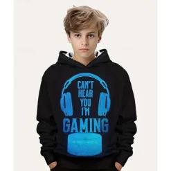 Boys 3D Graphic Hoodie Long Sleeve Spring Fall Fashion Streetwear Kids 4-12 Years Hooded Outdoor Casual Daily Regular Fit