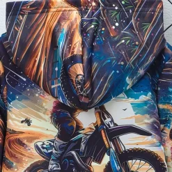 Boys 3D Graphic Motorcycle Hoodie Long Sleeve Fall Winter Fashion Basic Kids 4-12 Years Hooded Outdoor Casual Daily Regular Fit
