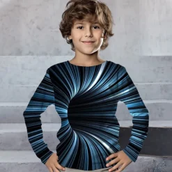 Boys 3D Graphic Optical Illusion T shirt Tee Long Sleeve 3D Print Summer Spring Fall Sports Fashion Streetwear Kids 3-12 Years Outdoor Casual Daily Regular Fit