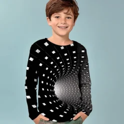 Boys 3D Graphic Optical Illusion T shirt Tee Long Sleeve 3D Print Summer Spring Fall Sports Fashion Streetwear Kids 3-12 Years Outdoor Casual Daily Regular Fit