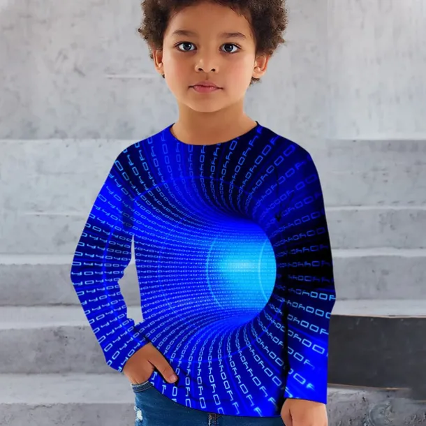 Boys 3D Graphic Optical Illusion T shirt Tee Long Sleeve 3D Print Summer Spring Fall Sports Fashion Streetwear Kids 3-12 Years Outdoor Casual Daily Regular Fit
