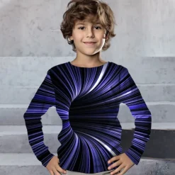 Boys 3D Graphic Optical Illusion T shirt Tee Long Sleeve 3D Print Summer Spring Fall Sports Fashion Streetwear Kids 3-12 Years Outdoor Casual Daily Regular Fit