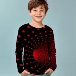 Boys 3D Graphic Optical Illusion T shirt Tee Long Sleeve 3D Print Summer Spring Fall Sports Fashion Streetwear Kids 3-12 Years Outdoor Casual Daily Regular Fit
