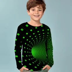 Boys 3D Graphic Optical Illusion T shirt Tee Long Sleeve 3D Print Summer Spring Fall Sports Fashion Streetwear Kids 3-12 Years Outdoor Casual Daily Regular Fit