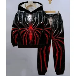 Boys 3D Graphic Spider Hoodie & Sweatpants Set Sports Suit Tracksuits Long Sleeve Spring Fall Daily Basic Casual Kids 4-12 Years Hooded Outdoor Vacation Sports Tailored Fit