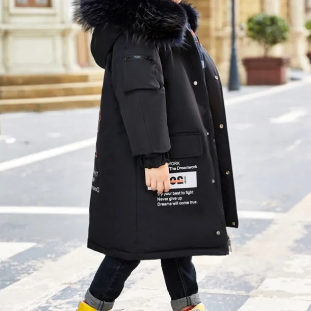 Boys 3D Letter Coat Parka Long Sleeve Fall Winter Active Cool Kids 4-12 Years Vacation Daily Regular Fit