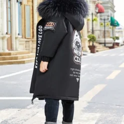 Boys 3D Letter Coat Parka Long Sleeve Fall Winter Active Cool Kids 4-12 Years Vacation Daily Regular Fit