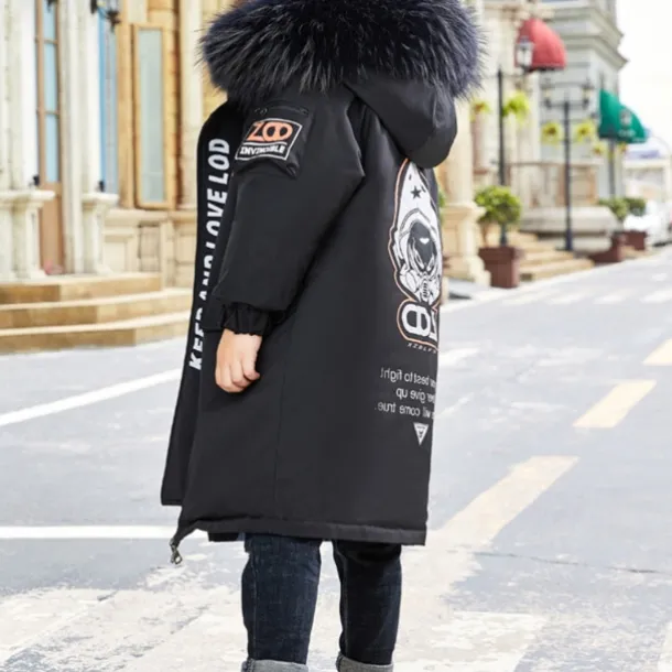 Boys 3D Letter Coat Parka Long Sleeve Fall Winter Active Cool Kids 4-12 Years Vacation Daily Regular Fit