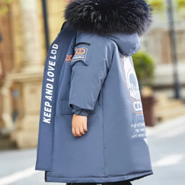 Boys 3D Letter Coat Parka Long Sleeve Fall Winter Active Cool Kids 4-12 Years Vacation Daily Regular Fit