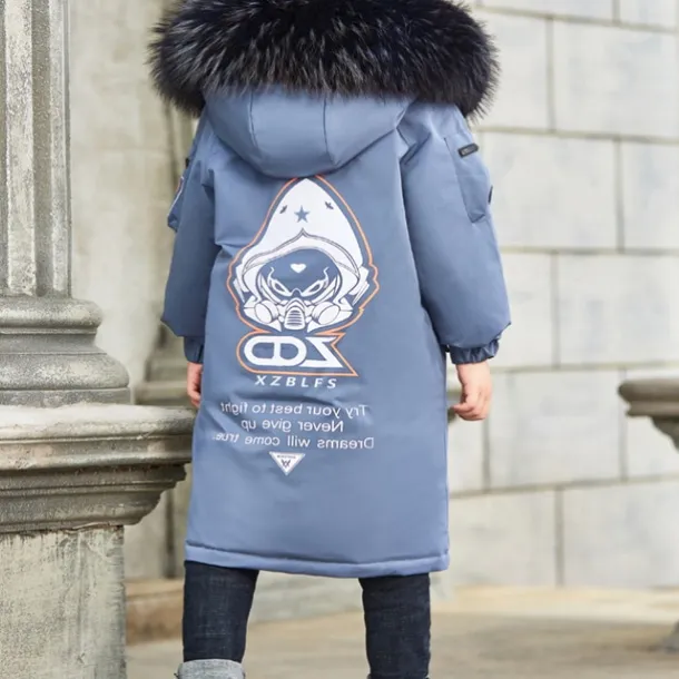 Boys 3D Letter Coat Parka Long Sleeve Fall Winter Active Cool Kids 4-12 Years Vacation Daily Regular Fit