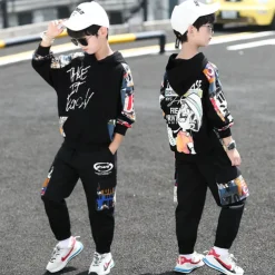 Boys' 3D Letter Hoodie & Sweatpants Set Tracksuits Long Sleeve Fall Cool Street Style Kids 5-13 Years Outdoor Loose Fit