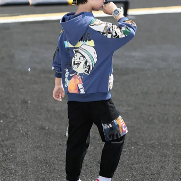 Boys' 3D Letter Hoodie & Sweatpants Set Tracksuits Long Sleeve Fall Cool Street Style Kids 5-13 Years Outdoor Loose Fit