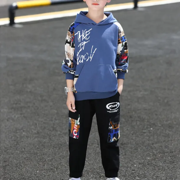 Boys' 3D Letter Hoodie & Sweatpants Set Tracksuits Long Sleeve Fall Cool Street Style Kids 5-13 Years Outdoor Loose Fit