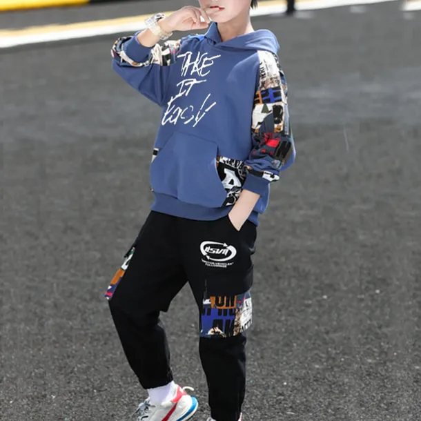 Boys' 3D Letter Hoodie & Sweatpants Set Tracksuits Long Sleeve Fall Cool Street Style Kids 5-13 Years Outdoor Loose Fit